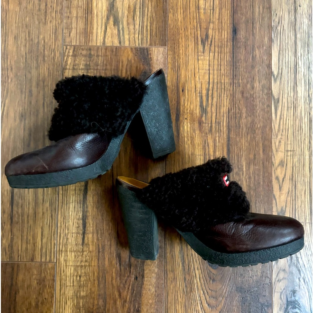 Hunter Shearling High Heeled Clogs